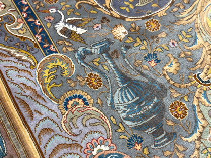 Hand-Knotted 60 Raj Pictorial Persian Tabriz Rug - Signed Nazeri - 5'10"x8'3"