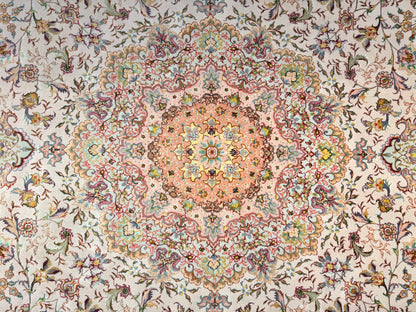 10’ Diameter Very Fine Hand-Knotted Wool & Silk Round Tabriz Persian Rug - 10x10 Handmade Carpet