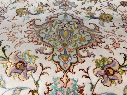 10’ Diameter Very Fine Hand-Knotted Wool & Silk Round Tabriz Persian Rug - 10x10 Handmade Carpet