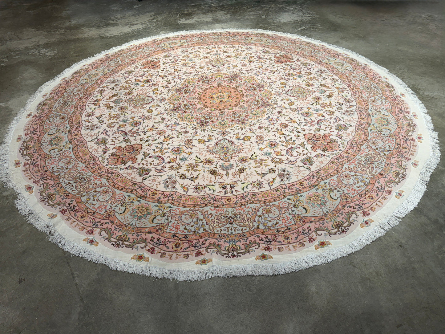 10’ Diameter Very Fine Hand-Knotted Wool & Silk Round Tabriz Persian Rug - 10x10 Handmade Carpet
