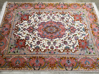 Hand-Knotted 60 Raj Persian Tabriz Rug - 4'11"x6'9"
