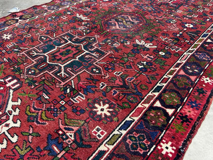 4’3”x14’1” Antique Hand-knotted Wool Herize Runner Rug - Handmade Red 4x14