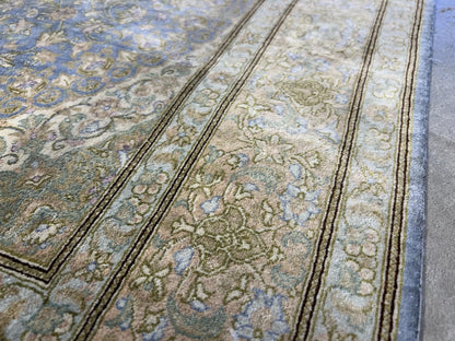 3x5 Luxurious Fine Hand-Knotted 100% Silk Persiane Qume Rug Handmade Green