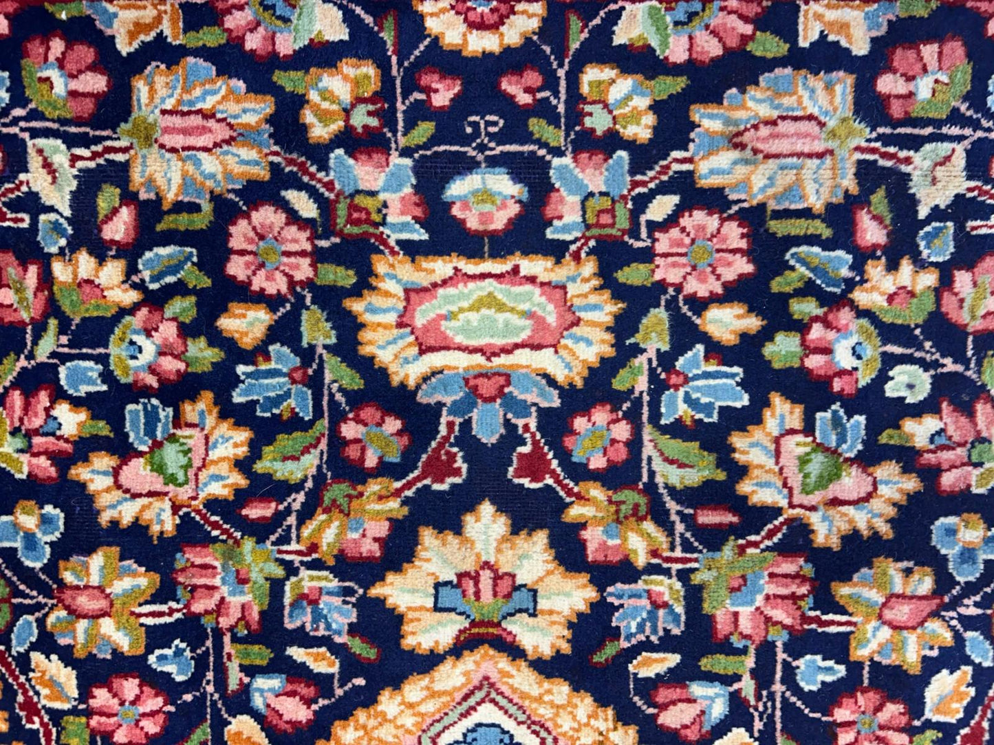 11'1"x15'10" Semi-Antique Hand-Knotted Handmade Kashmare Persiane Rug Navy Blue