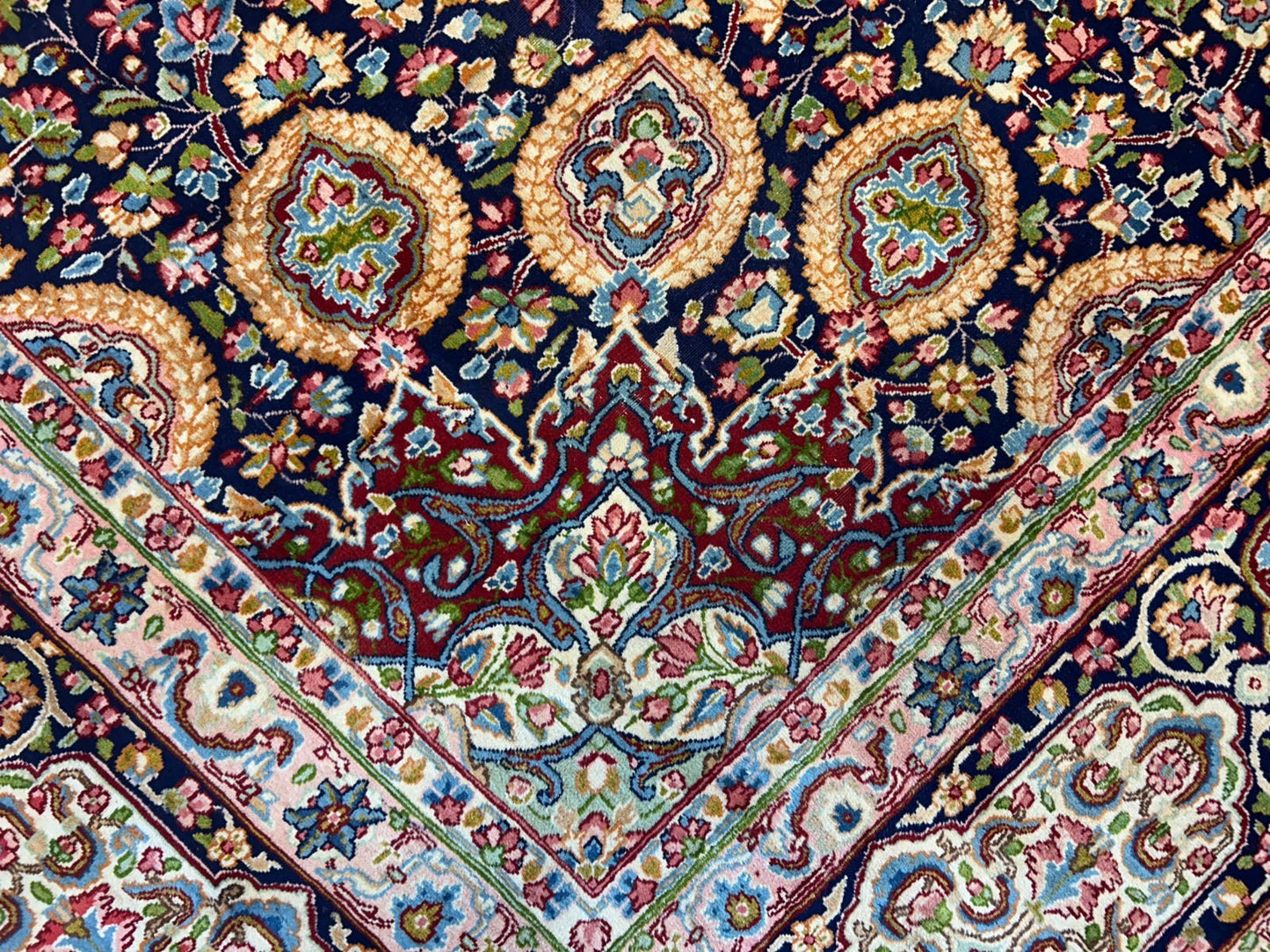 11'1"x15'10" Semi-Antique Hand-Knotted Handmade Kashmare Persiane Rug Navy Blue