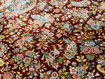 (On Hold for LH) Luxurious Hand-Knotted 100% Silk Persian Qum Rug - Signed Naimi - 6'5"x9'10"