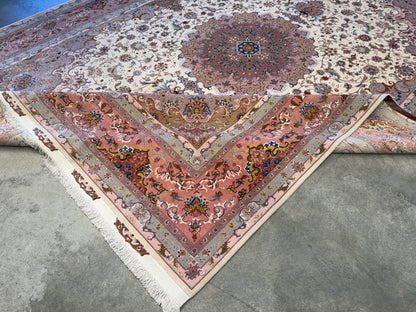 9’10”x13’5” Very Fine Hand-Knotted Persian Tabriz 80 Raj Area Rug