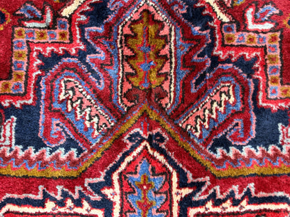 9’4”x11’8” Vintage Hand-Knotted Wool Heriz Persian Rug 9x11 Red Handmade Carpet