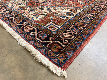 4’3”x4’10” Hand-Knotted Wool Heriz Persian Rug 4x5 Red Handmade Carpet