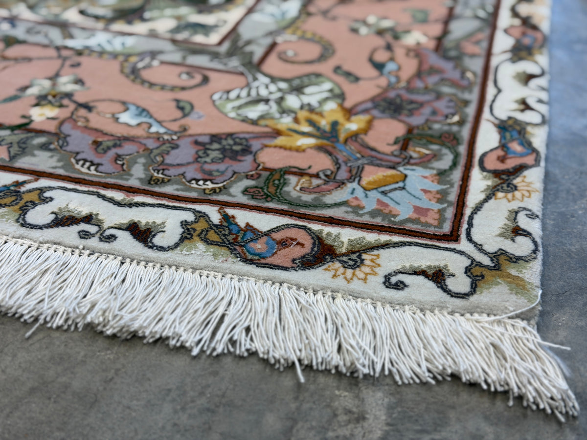 Hand-Knotted 60 Raj Persian Tabriz Rug - 6'8"x10'