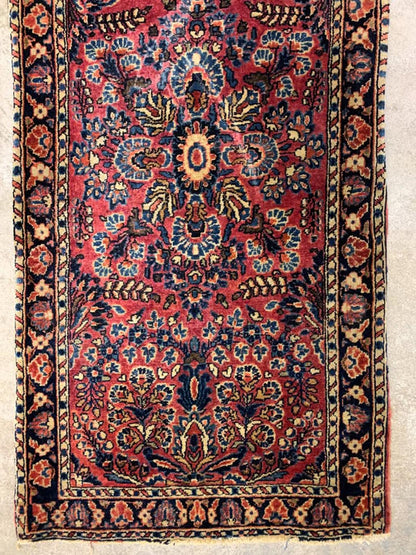 2'1"x4' Antique Handmade 100% Wool Persian Sarouk Rug
