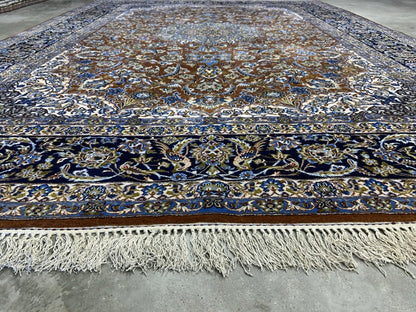 6’10”x9’10” Hand-Knotted  Fine Wool & Silk Isfahane  Area Rug - Medallion Carpet