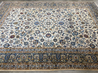 9’4”x13’3” Hand-Knotted Wool Persian Kashan Area Rug