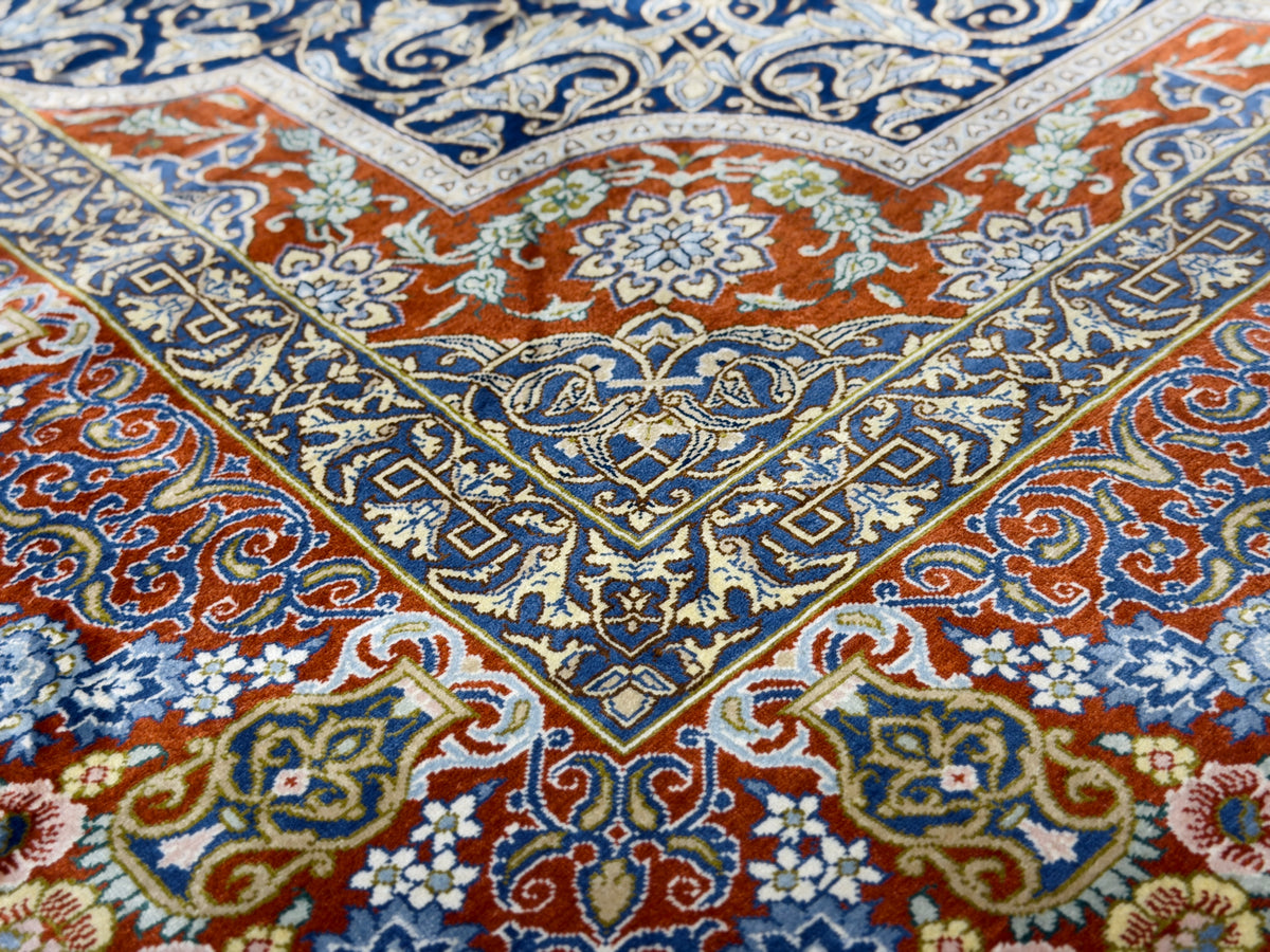 Hand-Knotted Silk Persian Qum Rug - Signed Ahmadi - 4’6”x6’7”