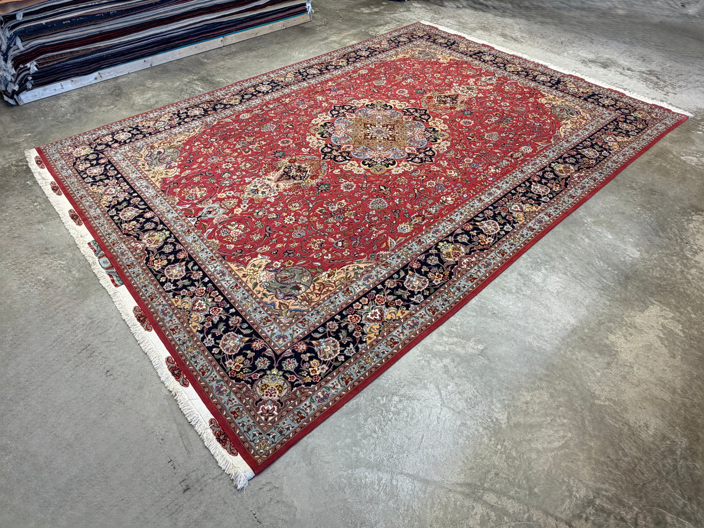 9’8”x13’4” Very Fine Hand-Knotted Persian Tabriz 80 Raj Signed Gharabaghi Area Rug