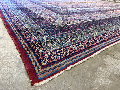 12’11”x21’7” Very Fine Collector Antique Hand-Knotted Signed Persian Kerman Area Rug