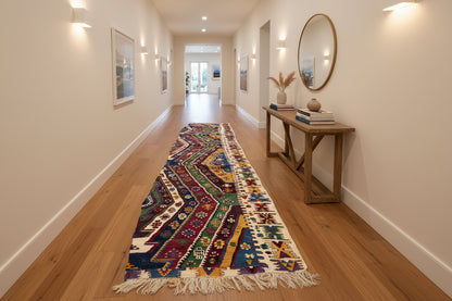 2’9”x14’10” Antique Hand-Woven Wool Flatweave Kilim Runner 2x14 Handmade Tribal Rug