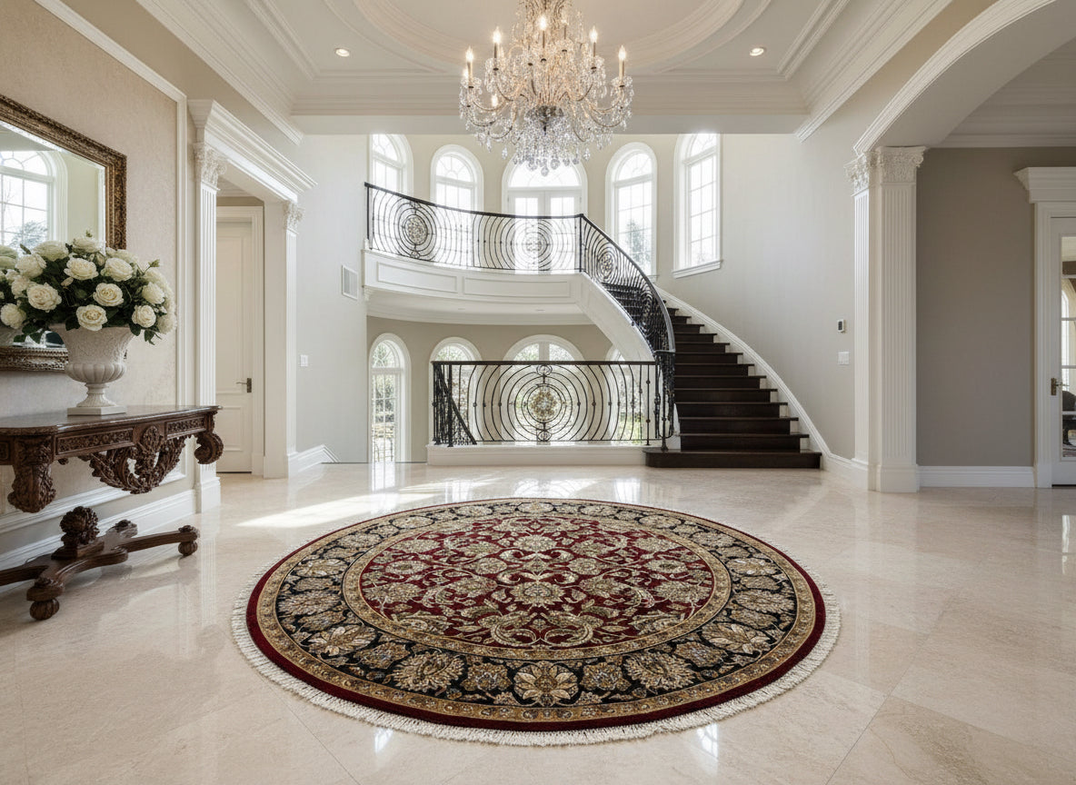 8’ Diameter Hand-Knotted Wool Indian Round Oriental Rug - 8x8 Handmade Carpet