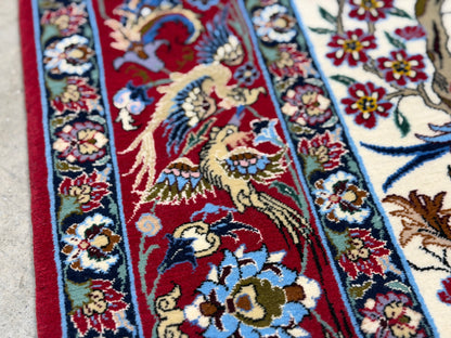 Hand-Knotted Persian Isfahan Rug -Garden of Birds- 3’8”x5’6”