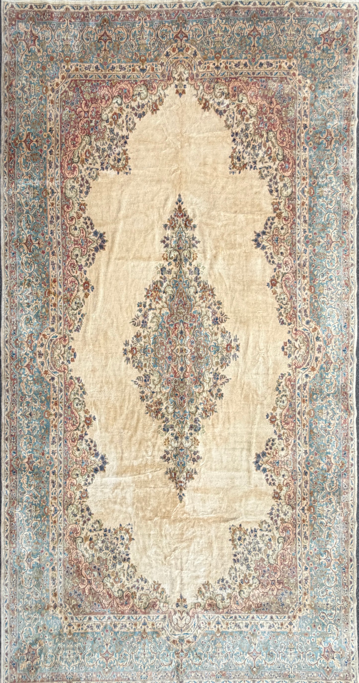 9’8”x19’ Antique Hand-Knotted Wool Persian Kerman Area Rug