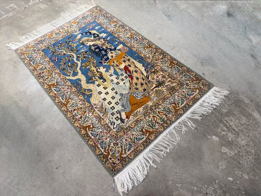 Hand-Knotted Pictorial Persian Isfahan Rug - 3’5”x5’3”