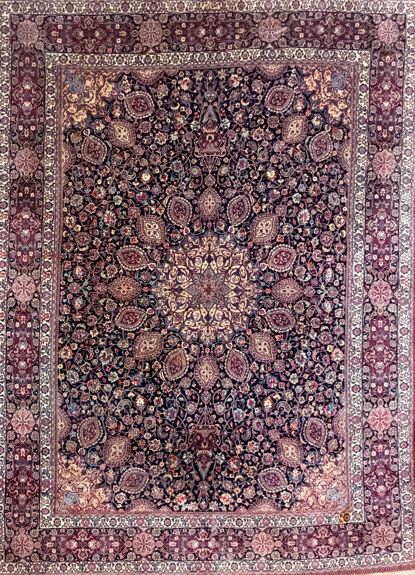 9’9”x13’2” Hand-Knotted Very Fine Antique Wool Persian Mashad Signed Saber Area Rug