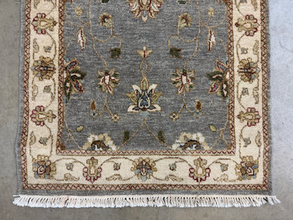 2’7”x12’3” Hand-Knotted Wool Chobi Oriental Runner Handmade Gray Carpet