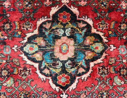 4’10”x10’3” Vintage Hand-Knotted Wool Hamadan Persian Rug 4x10 Red Handmade Tribal Carpet