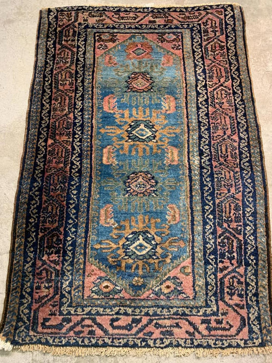 2'7"x3'11" Antique Handmade 100% Wool Persian Hamadan Rug
