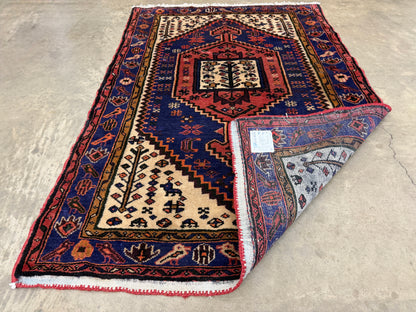 3’4”x5’ Hand-Knotted Wool Hamadan Persian Rug 3x5 Blue Handmade Carpet