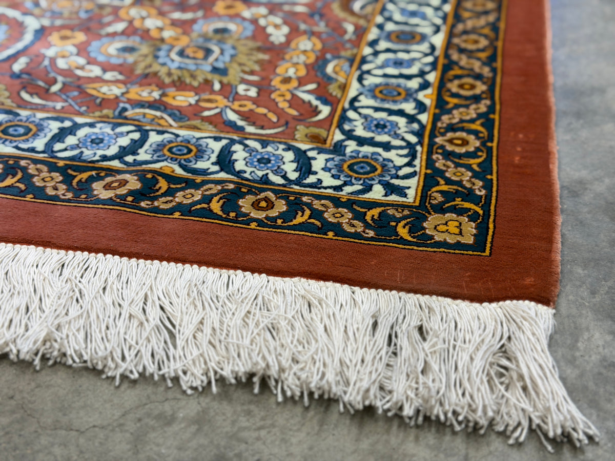 Luxurious Hand-Knotted 100% Silk Persian Qum Rug - Signed MirMahdi - 7'3"x10'7"