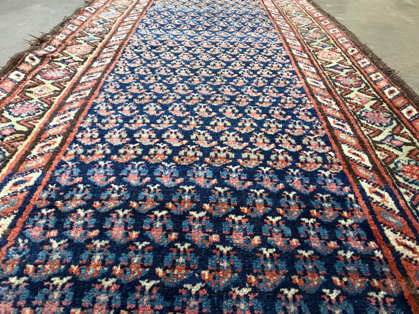 3’x13’9” Antique Hand-Knotted Wool Malayer Persian Runner 3x13 Handmade Blue Green Carpet