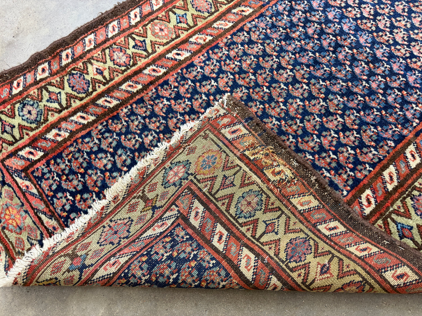 3’x13’9” Antique Hand-Knotted Wool Malayer Persian Runner 3x13 Handmade Blue Green Carpet