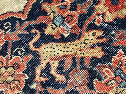 4’3”x6’5” Antique Hand-knotted Wool Kashan Persian Rug 4x6 Animal Handmade Carpet