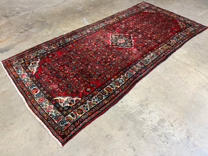 4’10”x10’3” Vintage Hand-Knotted Wool Hamadan Persian Rug 4x10 Red Handmade Tribal Carpet