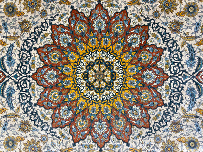 Luxurious Hand-Knotted 100% Silk Persian Qum Rug - Signed MirMahdi - 7'3"x10'7"