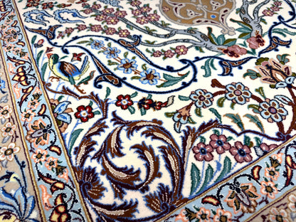 Hand-Knotted Persian Isfahan Rug -Garden of Birds- 3’7”x5’5”