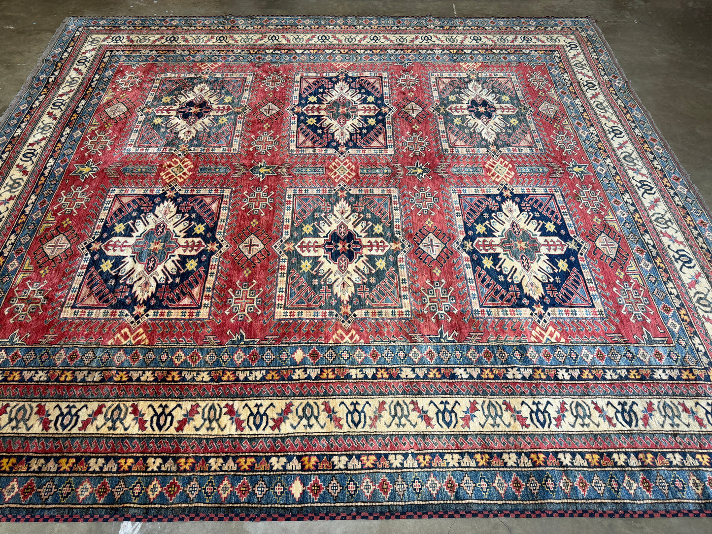 11’x12’3” Hand-Knotted Wool Kazak Area Rug