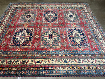 11’x12’3” Hand-Knotted Wool Kazak Area Rug