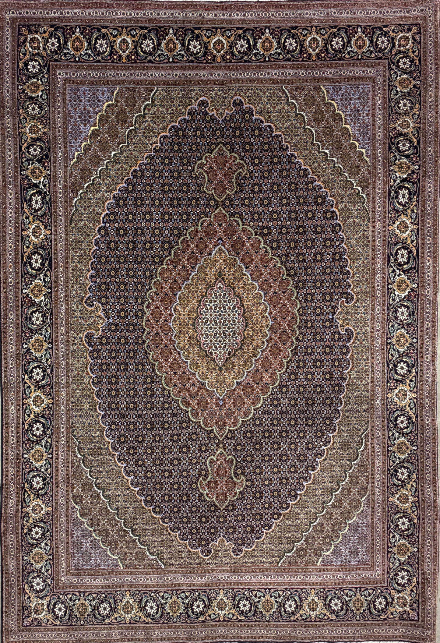 6'8"x9'8" Fine Hand-Knotted Wool & Silk Tabriz Persian Rug - 6x9 Handmade Carpet
