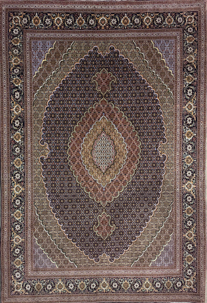 6'8"x9'8" Fine Hand-Knotted Wool & Silk Tabriz Persian Rug - 6x9 Handmade Carpet