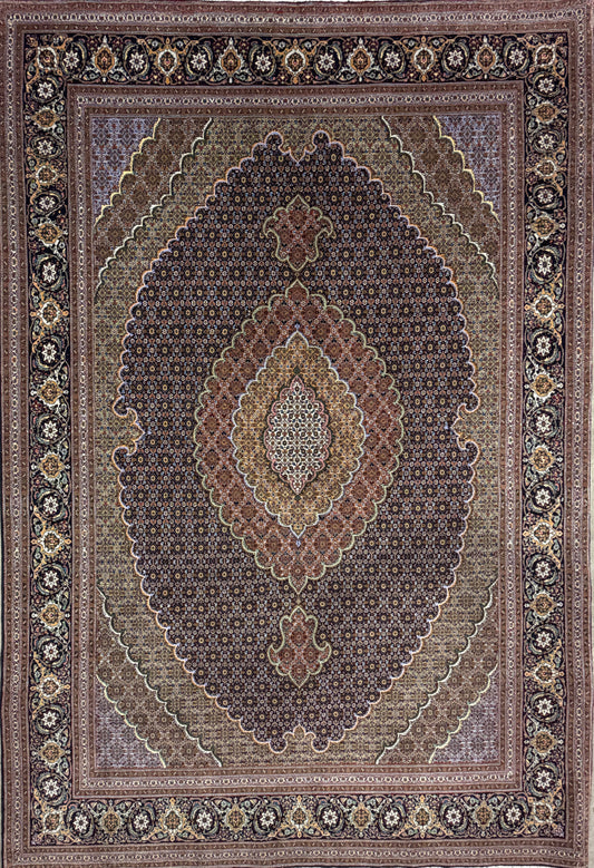 6'8"x9'8" Fine Hand-Knotted Wool & Silk Tabriz Persian Rug - 6x9 Handmade Carpet
