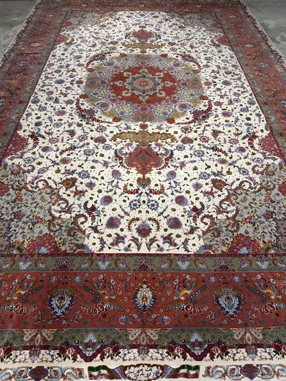 13’x19’10” Very Fine Hand-Knotted 80 Raj Persian Tabriz Rug - Signed