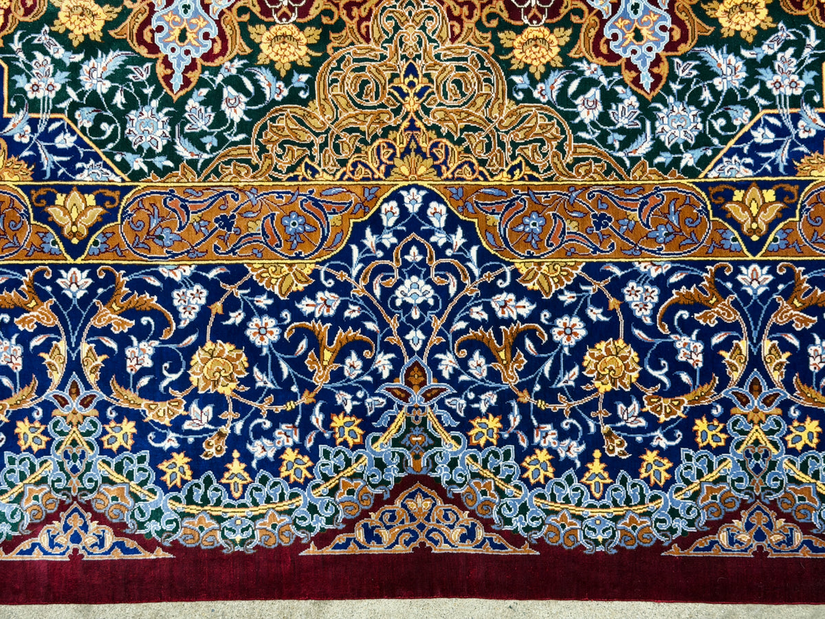 Luxurious Hand-Knotted 100% Silk Persian Qum Rug - Signed Kazemi - 6'6"x10'