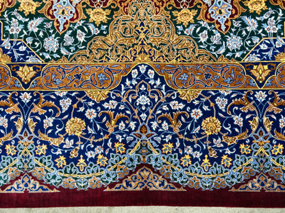 Luxurious Hand-Knotted 100% Silk Persian Qum Rug - Signed Kazemi - 6'6"x10'