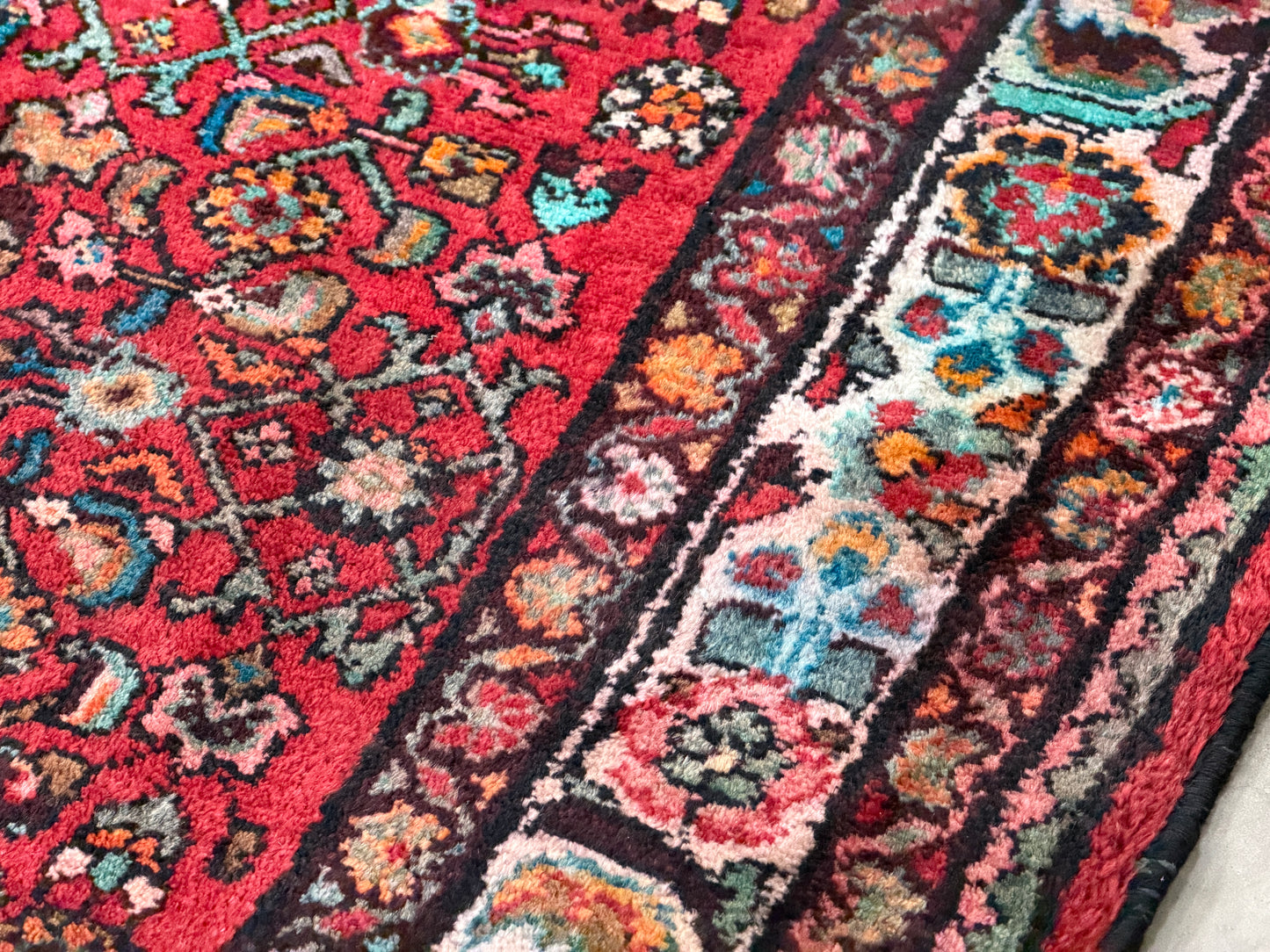 4’10”x10’3” Vintage Hand-Knotted Wool Hamadan Persian Rug 4x10 Red Handmade Tribal Carpet