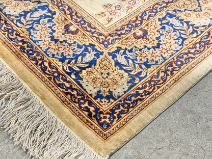 Hand-Knotted Silk Persian Qum Rug - Signed Rezaei - 3’4”x4’10”