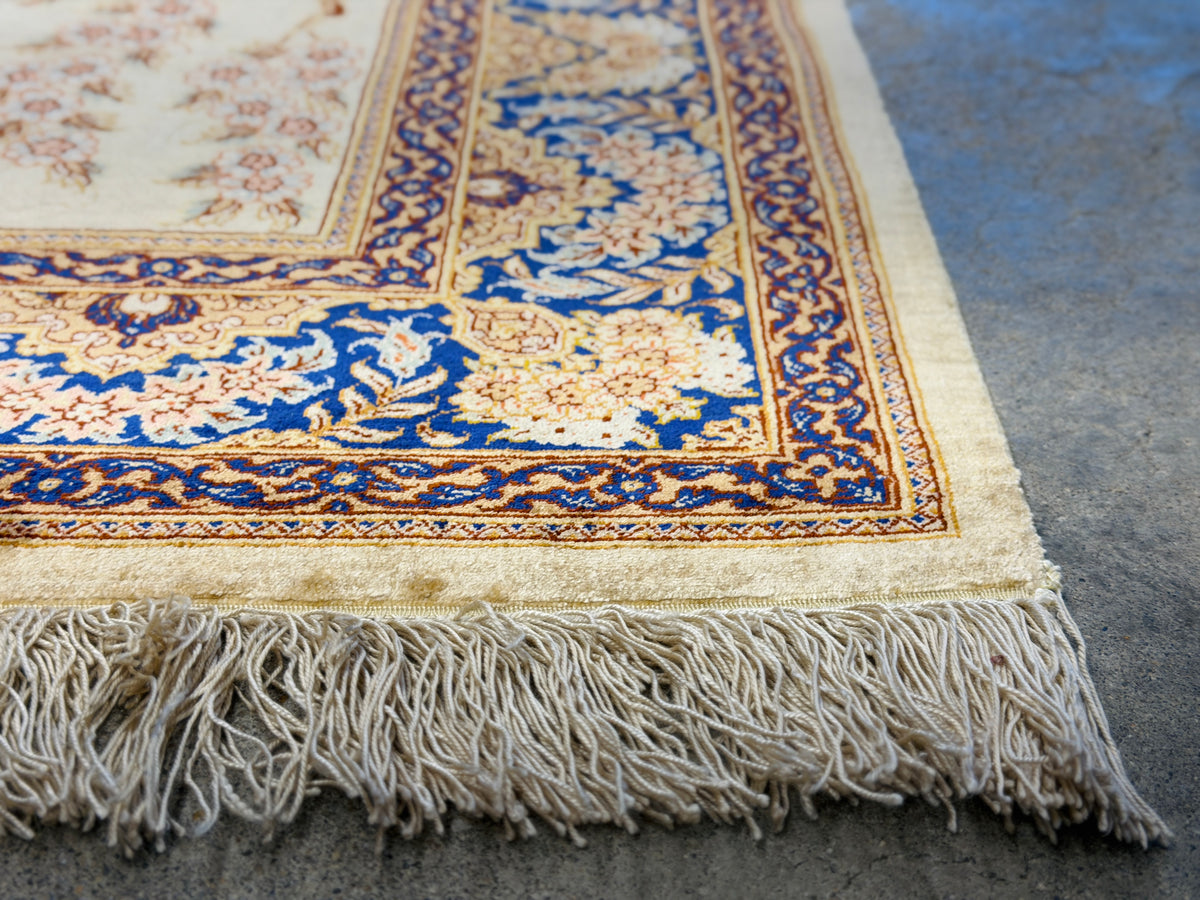 Hand-Knotted Silk Persian Qum Rug - Signed Rezaei - 3’4”x4’10”
