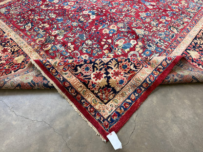 8’8”x11’6” Antique Hand-Knotted Wool Sarouk Persian Rug 8x11 Red Handmade Carpet