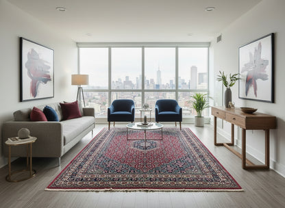 6’x9’ Fine Hand-Knotted Wool IndoBidjar Persian Rug 6x9 Burgundy All-Over Handmade Carpet